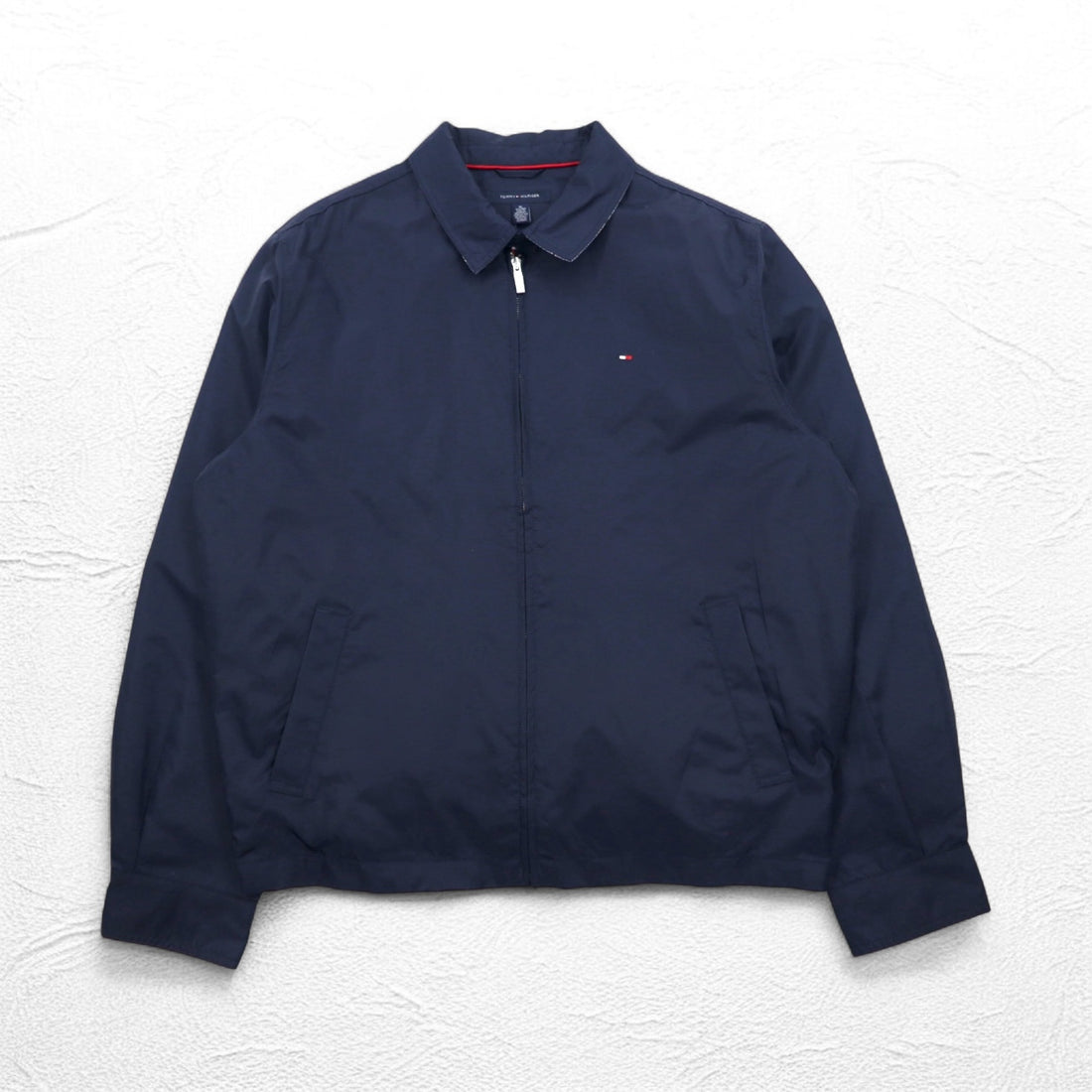 TOMMY HILFIGER Swing Top Harrington Jacket XL Navy Nylon Check Lining One Point Logo Embroidery