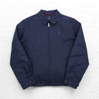 TOMMY HILFIGER スウィングトップ ハリントンジャケット XL ネイビー ナイロン 裏地チェック ワンポイントロゴ刺繍