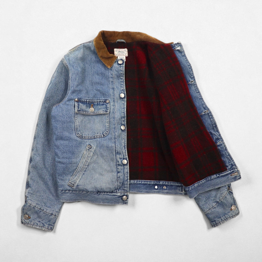 Polo Ralph Lauren 80年代 USA製 デニムジャケット Gジャン XL インディゴ 襟コーデュロイ 白タグ