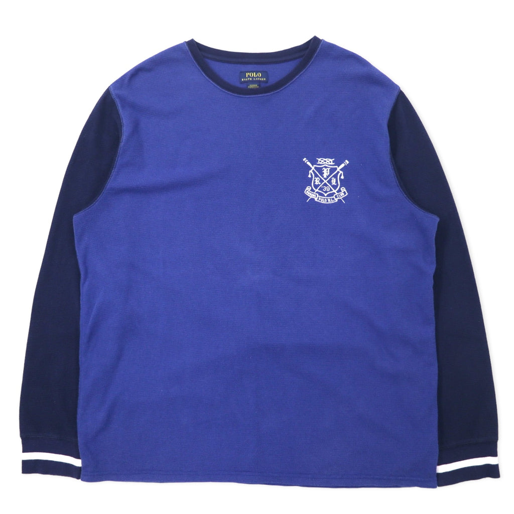 日本然リトテ-古着オンライン-POLO RALPH LAUREN サーマル ロングスリーブ Tシャツ ロンT 2XL ブルー コットン エンブレムロゴ刺繍-POLO RALPH LAUREN Thermal Long Sleeve T-Shirt Long T-shirt 2XL Blue Cotton Emblem Logo Embroidery