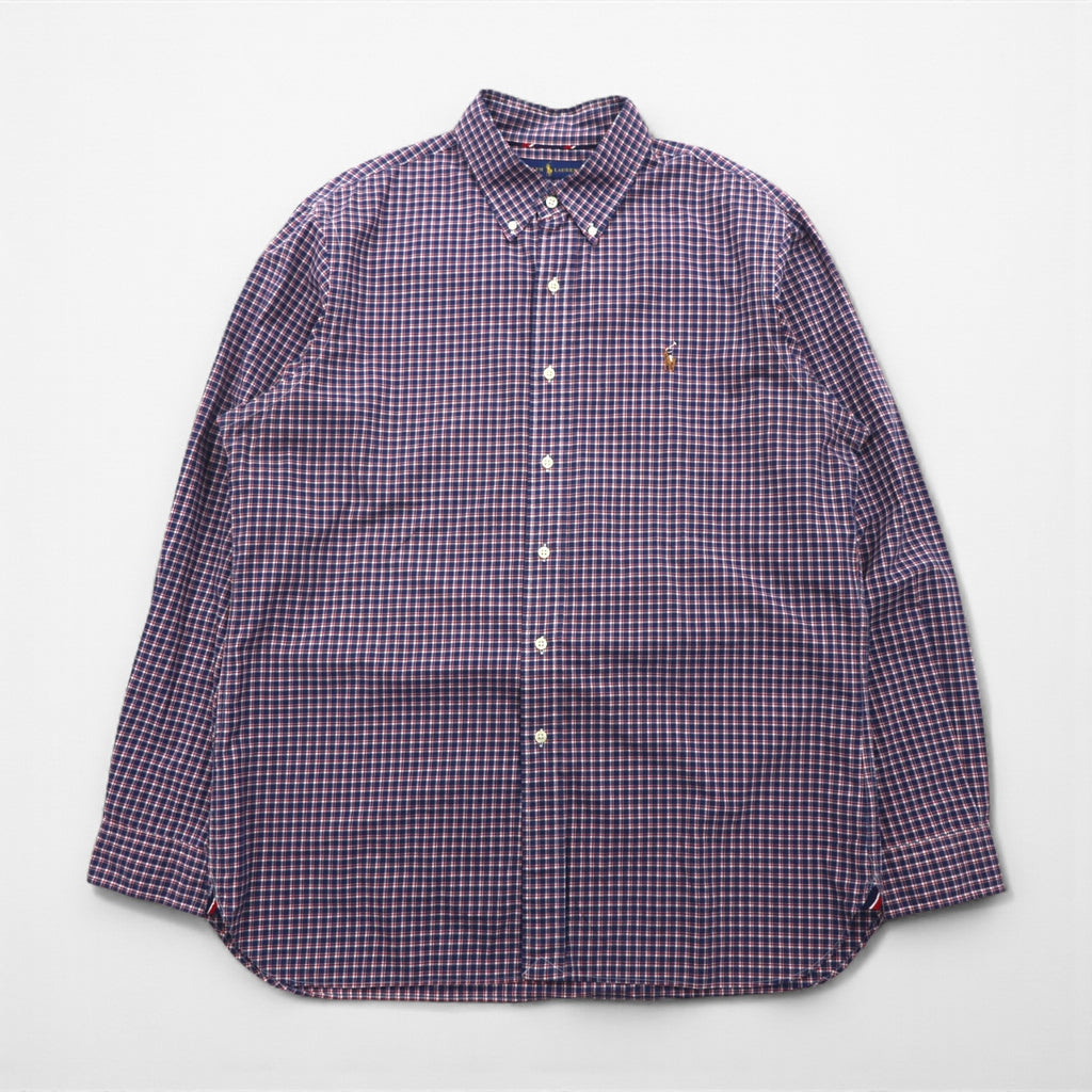 Ralph Lauren ボタンダウン シャツ XL ネイビー チェック SLIM FIT スモールポニー刺繡