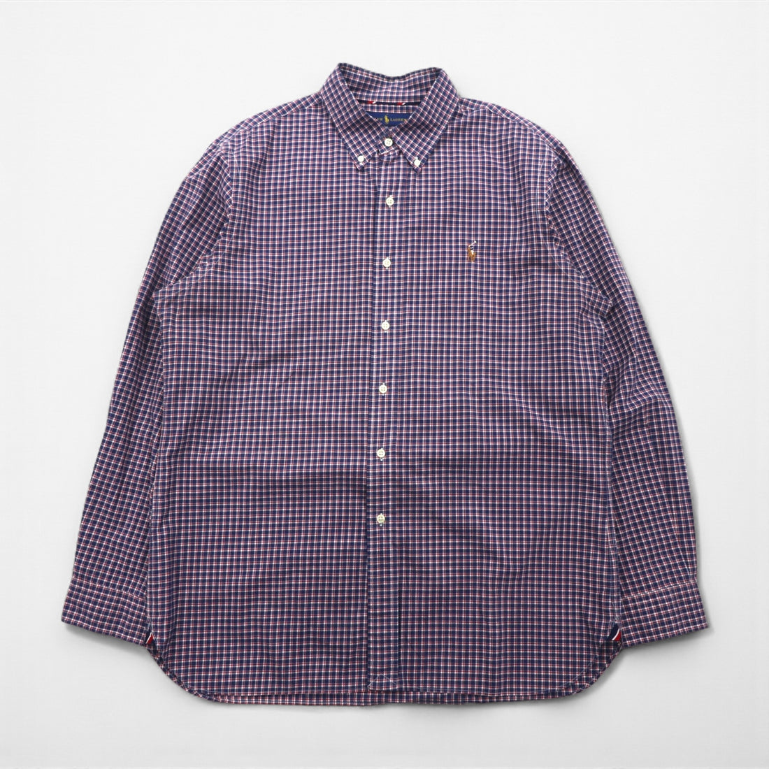 Ralph Lauren ボタンダウン シャツ XL ネイビー チェック SLIM FIT スモールポニー刺繡