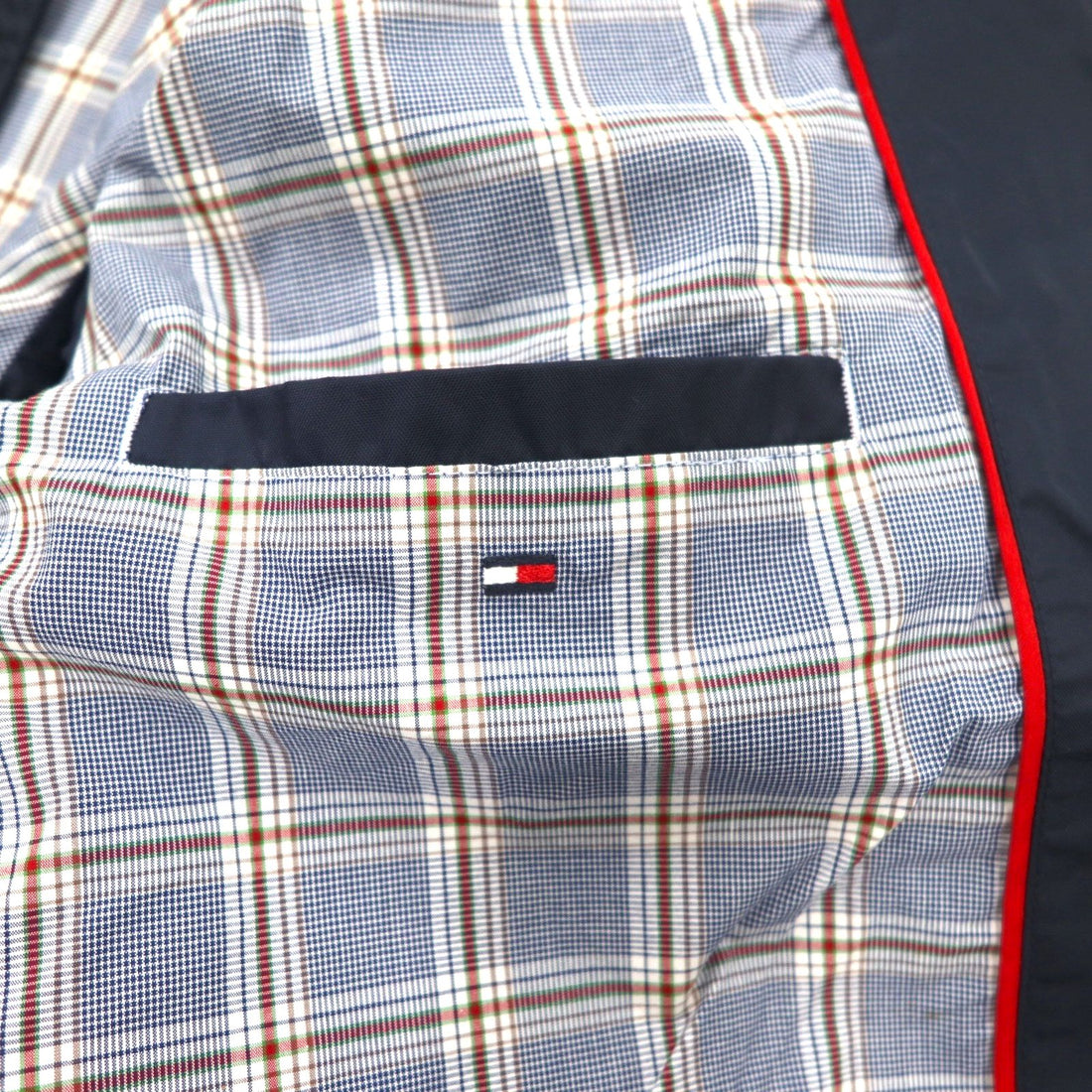 TOMMY HILFIGER スウィングトップ ハリントンジャケット XL ネイビー ナイロン 裏地チェック ワンポイントロゴ刺繍