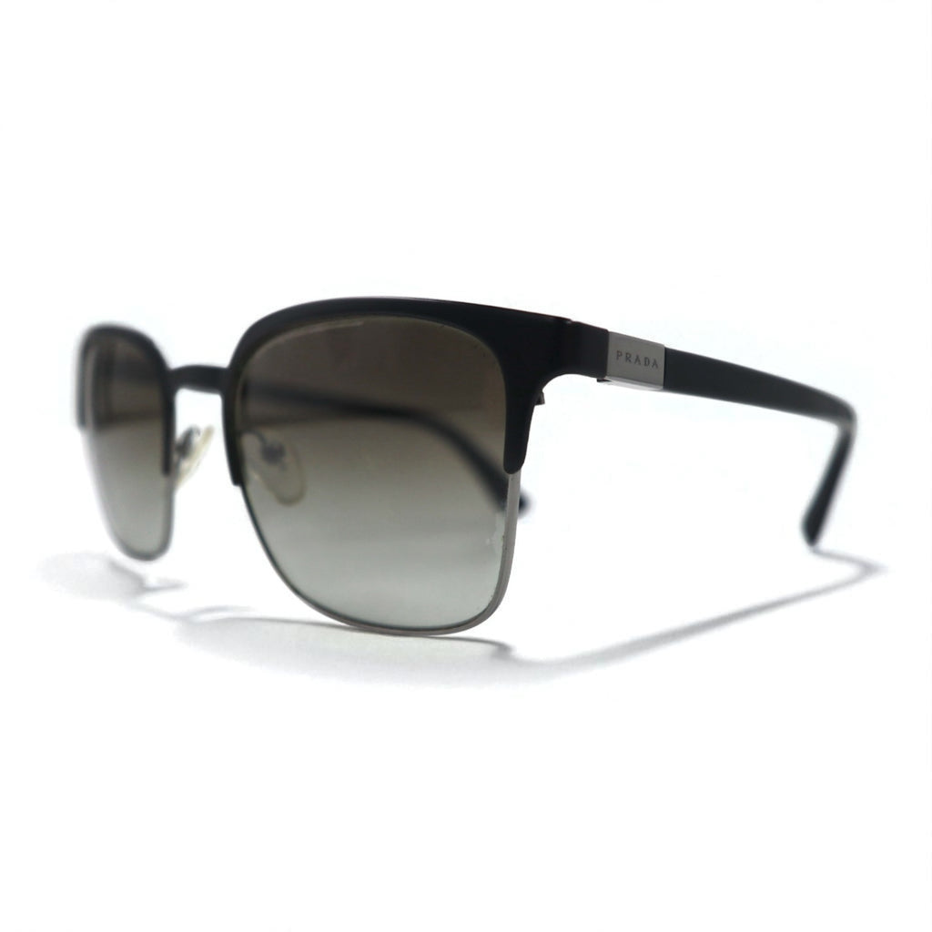 PRADA Wellington Half-Rim Sunglasses, Black/Gunmetal, SPR61S, Size 55◻21, Made in Italy