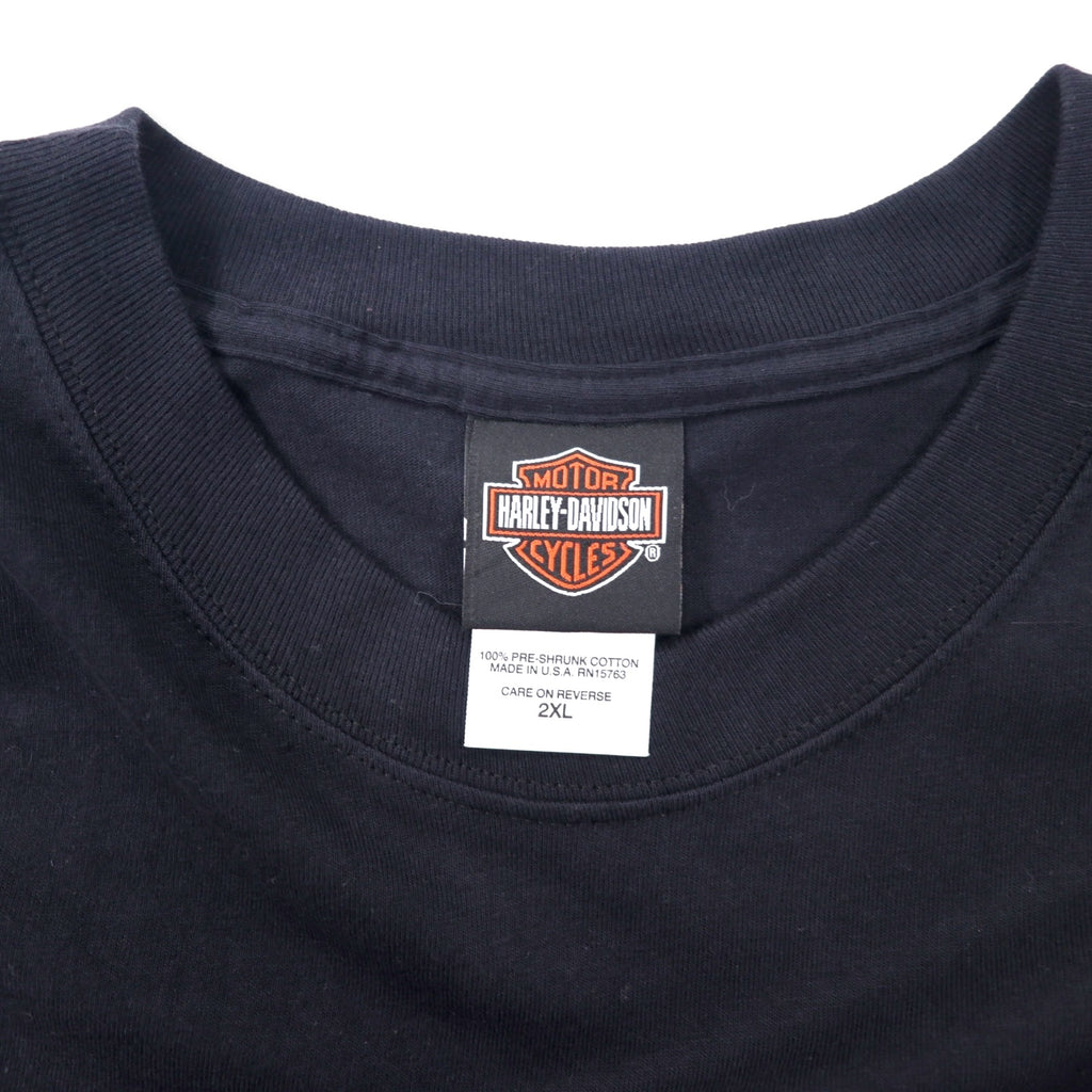 HARLEY DAVIDSON Made in USA Logo Print T-Shirt 2XL Black Cotton Arkansas Double Sided Print Hanes BEEFY-T Big Size