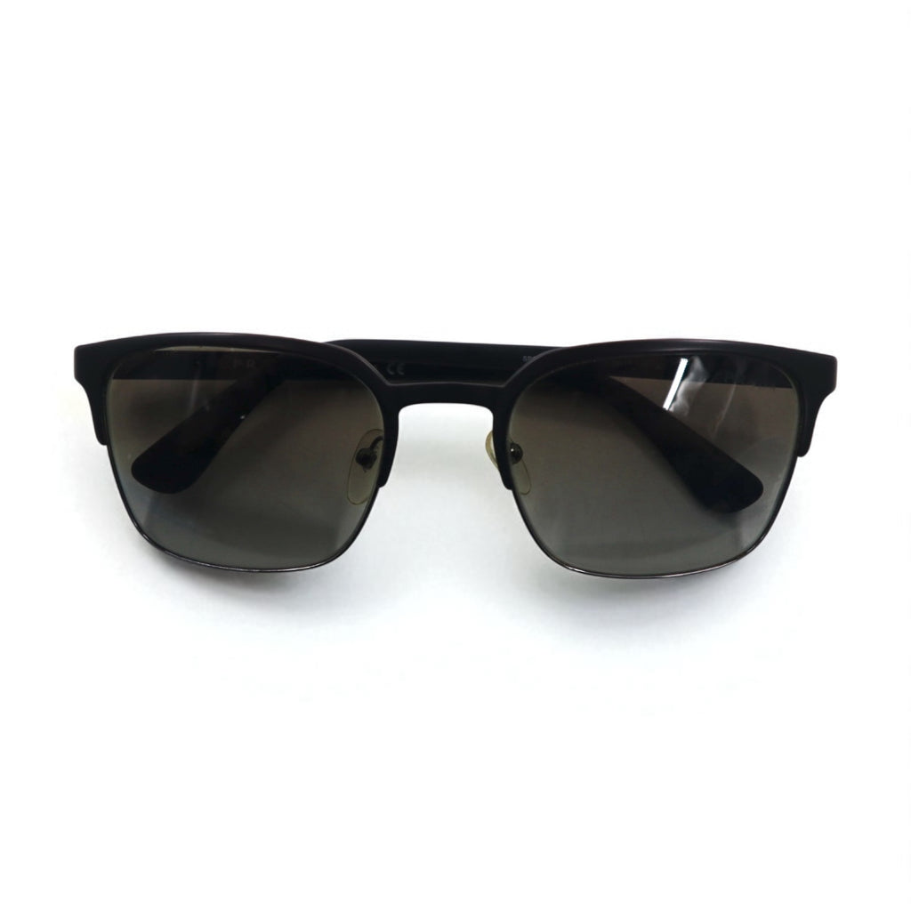 PRADA Wellington Half-Rim Sunglasses, Black/Gunmetal, SPR61S, Size 55◻21, Made in Italy