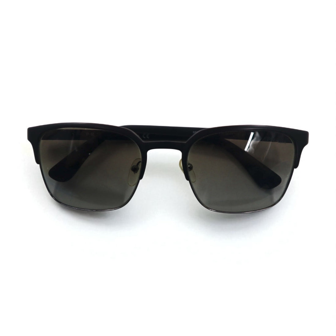 PRADA Wellington Half-Rim Sunglasses, Black/Gunmetal, SPR61S, Size 55◻21, Made in Italy
