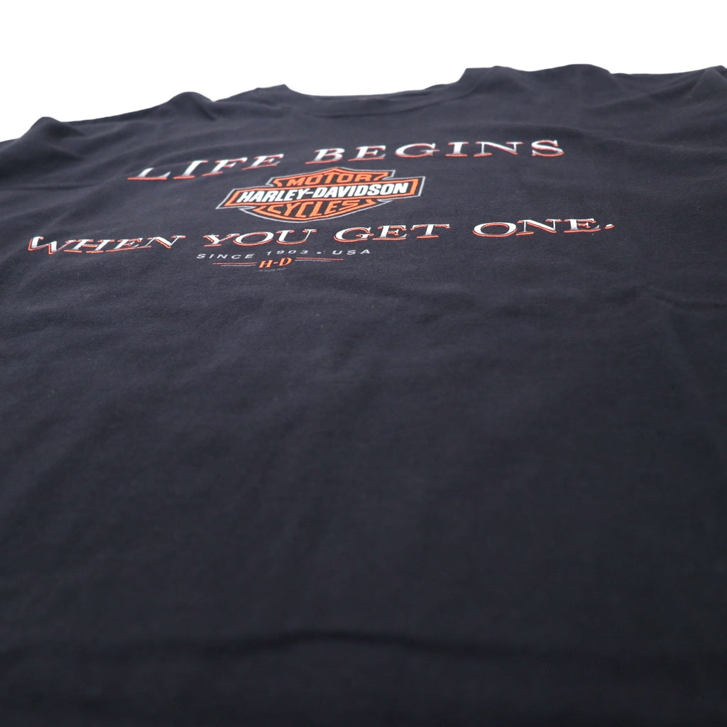 HARLEY DAVIDSON Made in USA Logo Print T-Shirt 2XL Black Cotton Arkansas Double Sided Print Hanes BEEFY-T Big Size