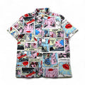 OH SNAP BY DRILL CLOTHING Co. アメコミ 半袖 シャツ L マルチカラー 総柄 ポップアート ストレッチ