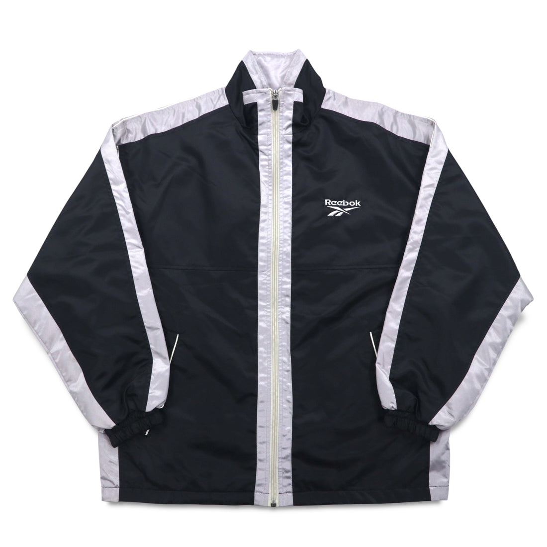 Reebok 90s Nylon Jacket Track Jacket Jersey L Black Grey Logo Embroidery