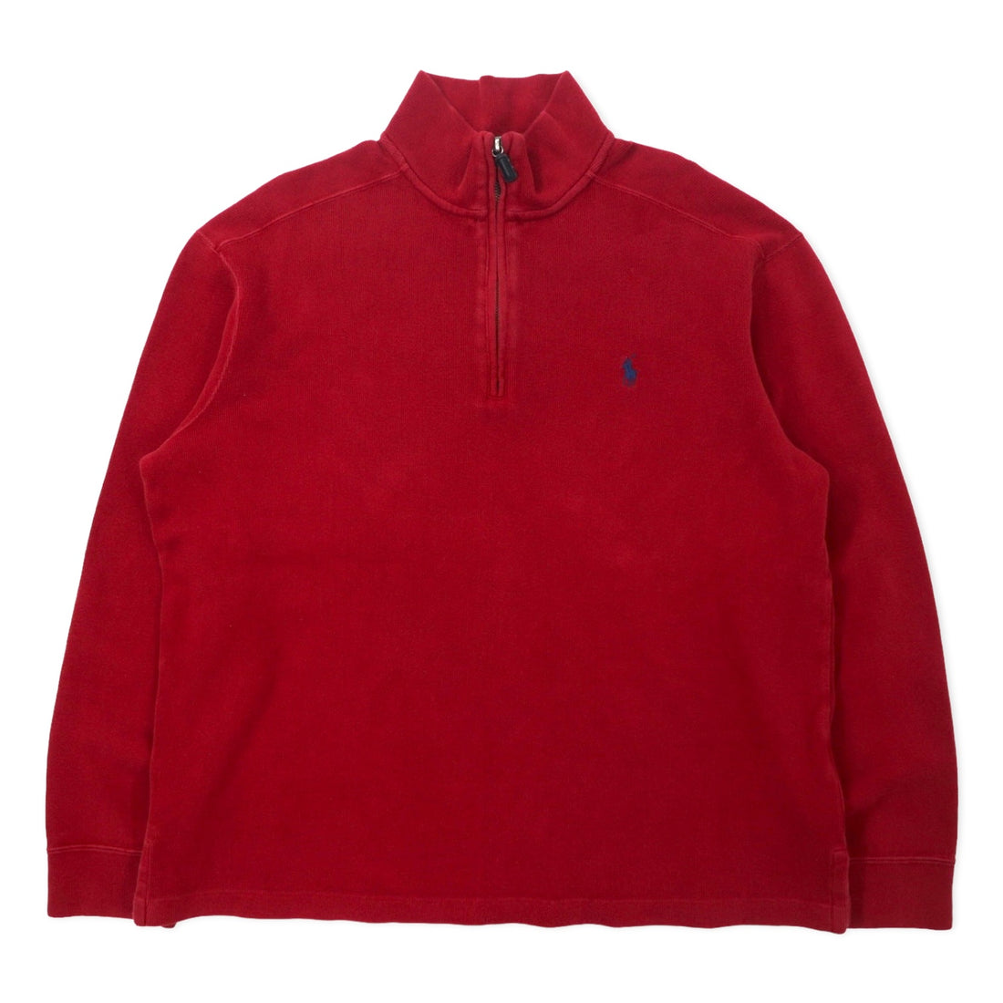 日本然リトテ-古着オンライン-Polo by Ralph Lauren ハーフジップ スウェット L レッド コットン スモールポニー刺繍-Polo by Ralph Lauren Half Zip Sweatshirt L Red Cotton Small Pony Embroidery