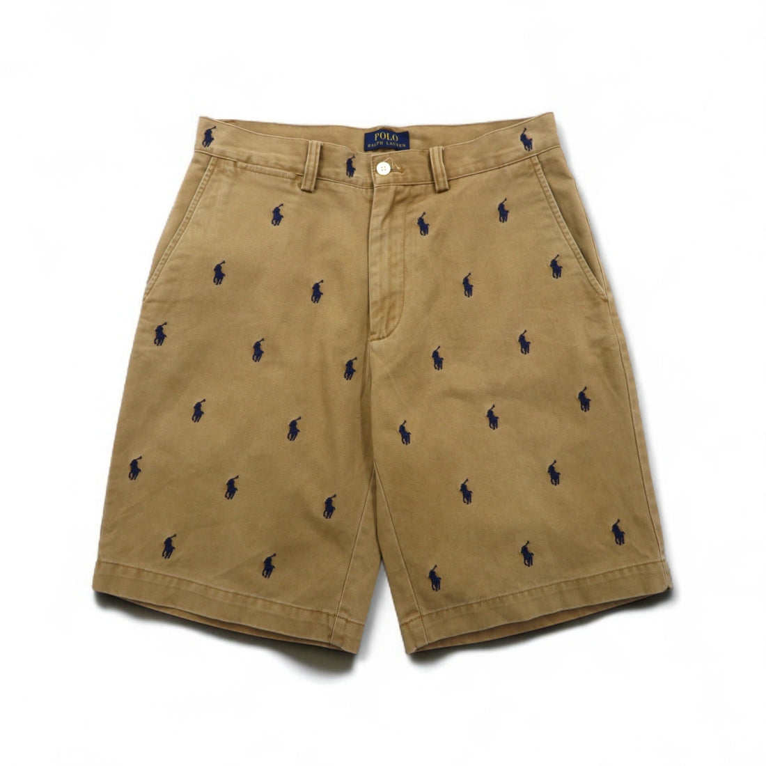 POLO RALPH LAUREN All-Over Pony Embroidered Short Chino Pants, Size S, Beige Cotton