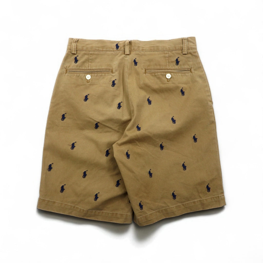 POLO RALPH LAUREN All-Over Pony Embroidered Short Chino Pants, Size S, Beige Cotton