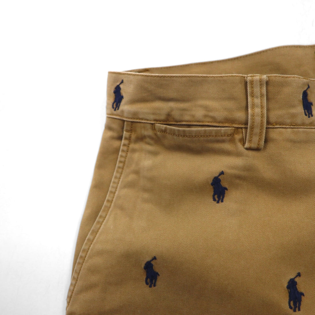 POLO RALPH LAUREN All-Over Pony Embroidered Short Chino Pants, Size S, Beige Cotton