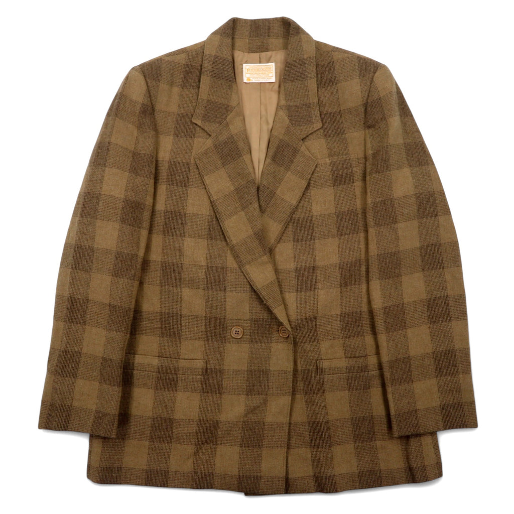 日本然リトテ-古着オンライン-PENDLETON USA製 70年代 ツイード ダブル テーラードジャケット XL ベージュ チェック ウール 白タグ-PENDLETON USA Made 70's Tweed Double Tailored Jacket XL Beige Checked Wool White Tag