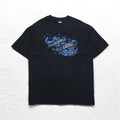 HARLEY DAVIDSON 00s Made in USA Blue Fire Pattern Double-Sided Print T-Shirt 2XL Black SOMERSET Big Size