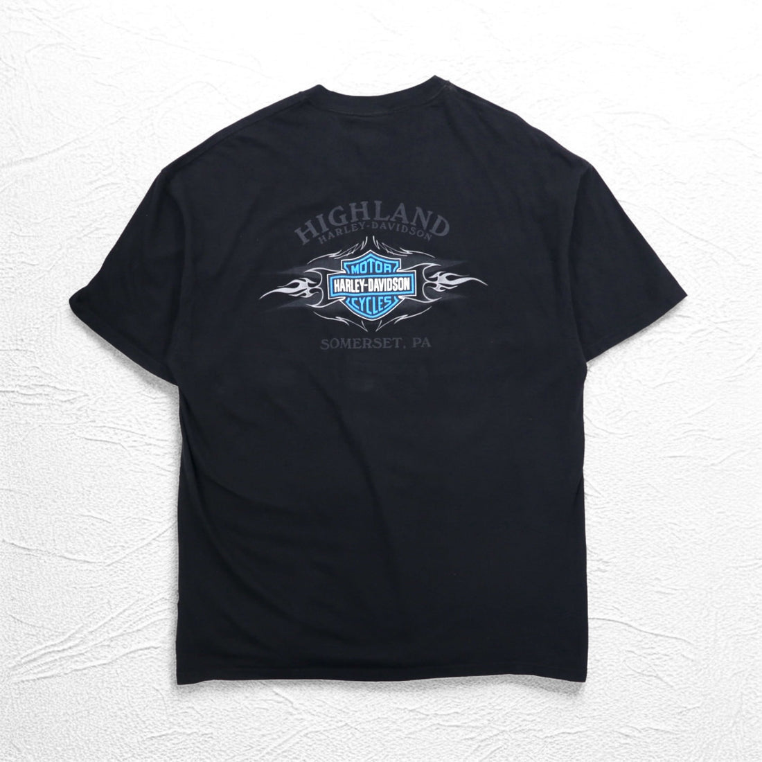 HARLEY DAVIDSON 00s Made in USA Blue Fire Pattern Double-Sided Print T-Shirt 2XL Black SOMERSET Big Size
