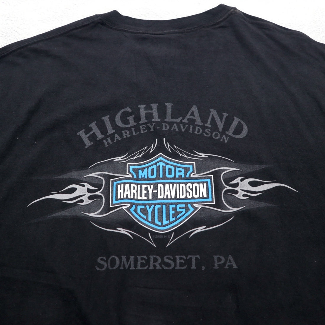 HARLEY DAVIDSON 00s Made in USA Blue Fire Pattern Double-Sided Print T-Shirt 2XL Black SOMERSET Big Size