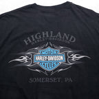 HARLEY DAVIDSON 00s Made in USA Blue Fire Pattern Double-Sided Print T-Shirt 2XL Black SOMERSET Big Size