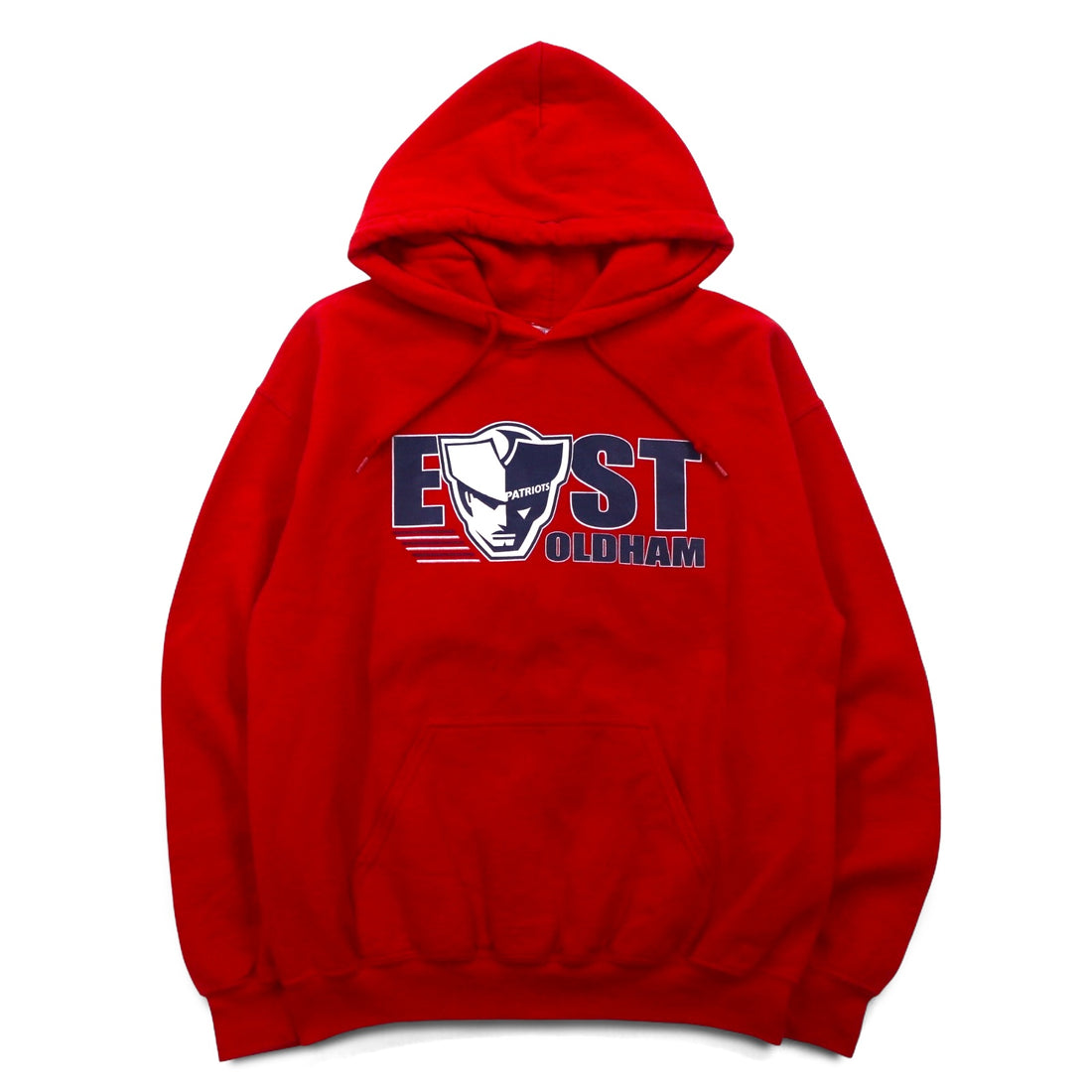 GILDAN Pullover Hoodie M Red Cotton Fleece Lining EAST PATRIOTS OLDHAM