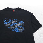 HARLEY DAVIDSON 00s Made in USA Blue Fire Pattern Double-Sided Print T-Shirt 2XL Black SOMERSET Big Size