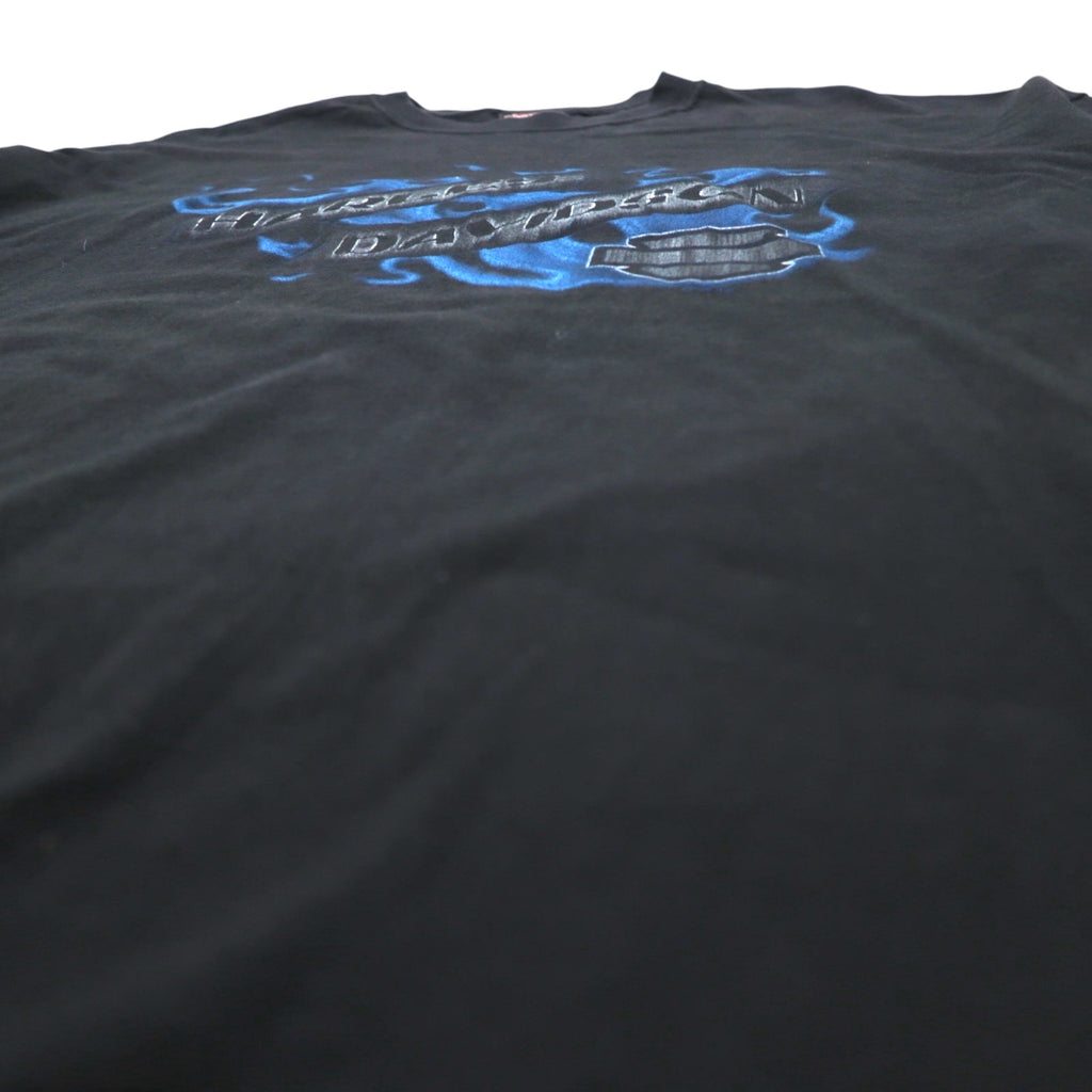 HARLEY DAVIDSON 00s Made in USA Blue Fire Pattern Double-Sided Print T-Shirt 2XL Black SOMERSET Big Size