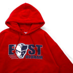 GILDAN Pullover Hoodie M Red Cotton Fleece Lining EAST PATRIOTS OLDHAM