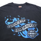 HARLEY DAVIDSON 00s Made in USA Blue Fire Pattern Double-Sided Print T-Shirt 2XL Black SOMERSET Big Size