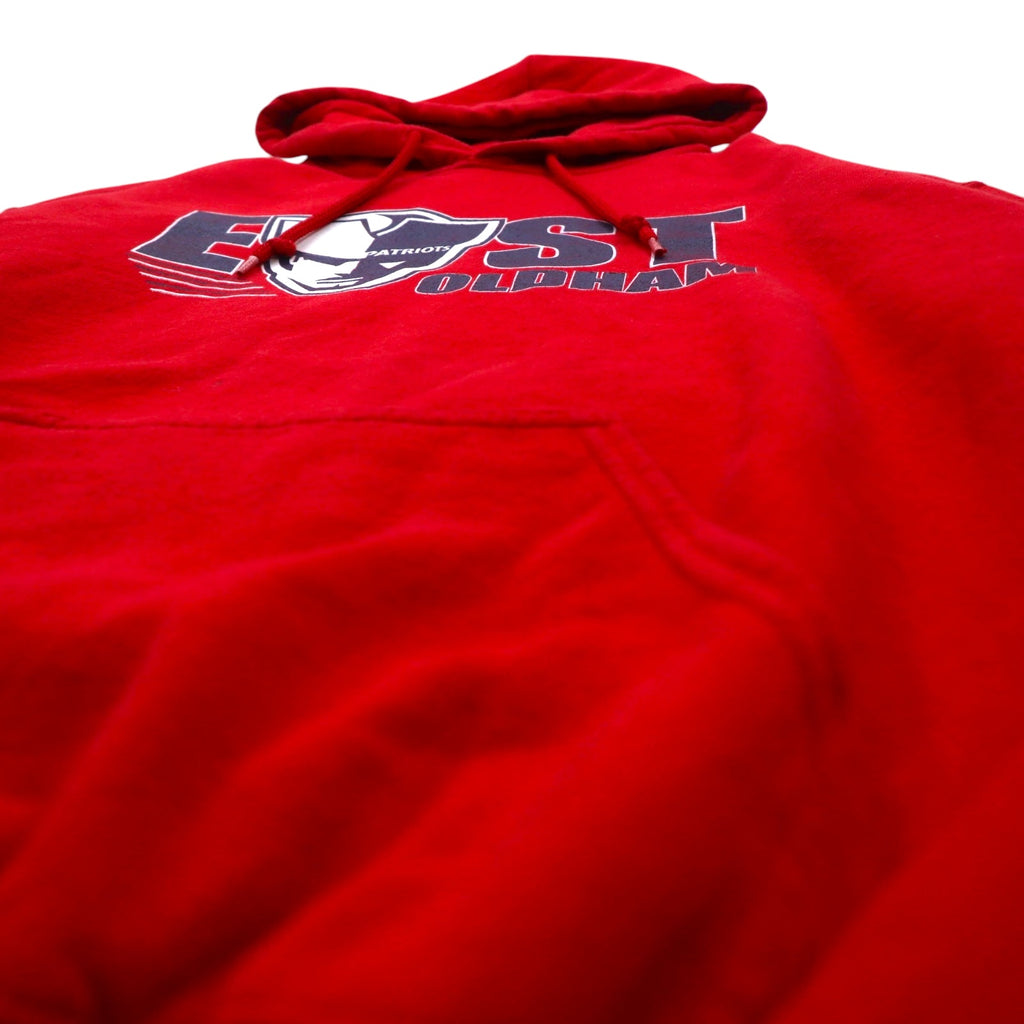 GILDAN Pullover Hoodie M Red Cotton Fleece Lining EAST PATRIOTS OLDHAM