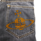 VIVIENNE WESTWOOD MAN Orb Embroidered Denim Pants, Size M, Gray, Cotton, Made in Japan
