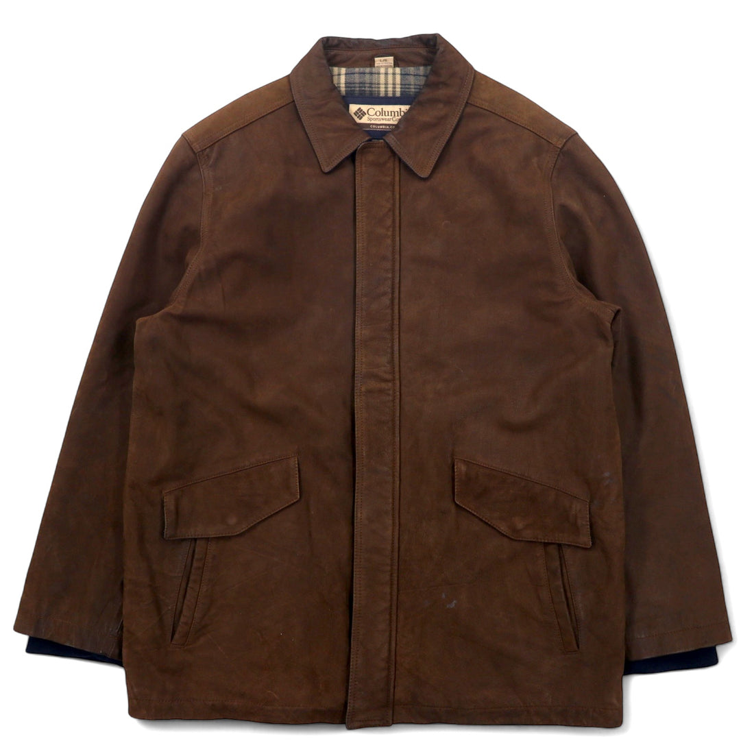 日本然リトテ-古着オンライン-Columbia 90年代 レザー カーコート L ブラウン 裏地チェック パキスタン製-Columbia 90's Leather Car Coat L Brown Lining Checked Pakistan Made