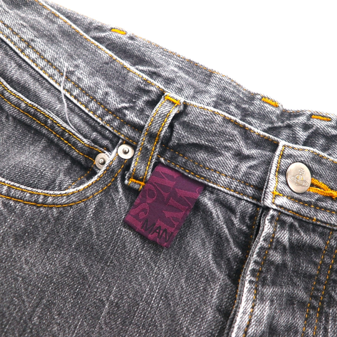 VIVIENNE WESTWOOD MAN Orb Embroidered Denim Pants, Size M, Gray, Cotton, Made in Japan