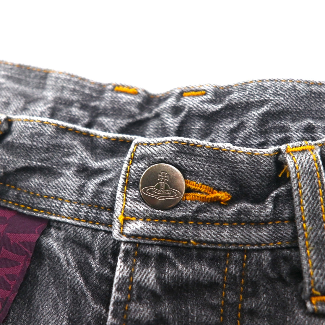 VIVIENNE WESTWOOD MAN Orb Embroidered Denim Pants, Size M, Gray, Cotton, Made in Japan