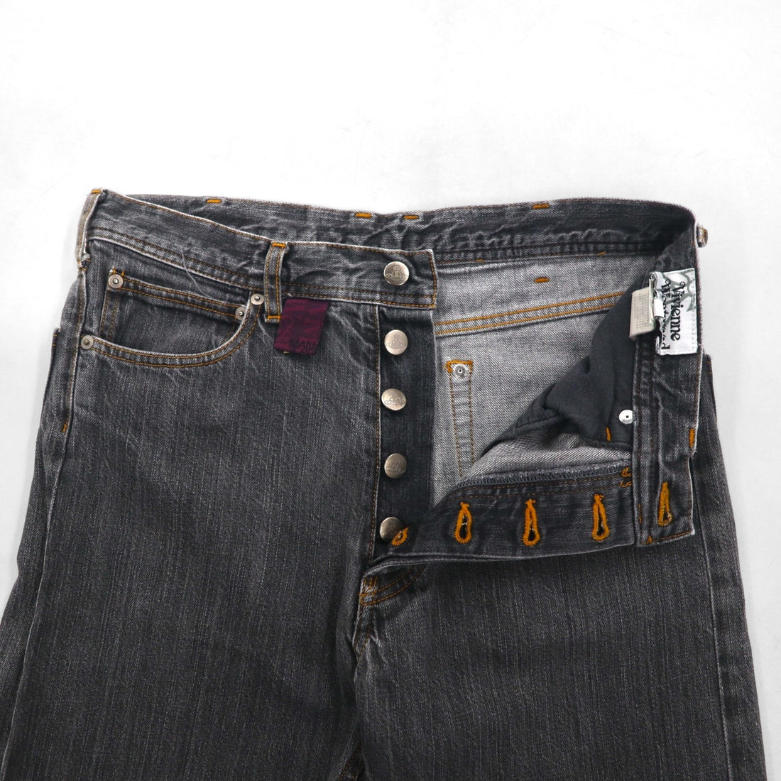 VIVIENNE WESTWOOD MAN Orb Embroidered Denim Pants, Size M, Gray, Cotton, Made in Japan