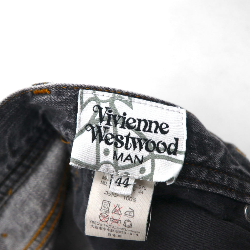 VIVIENNE WESTWOOD MAN Orb Embroidered Denim Pants, Size M, Gray, Cotton, Made in Japan