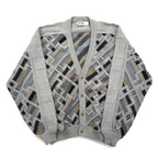 USA made 90s St. Croix jacquard 3D knit cardigan, XL, beige, wool, geometric pattern