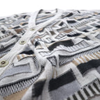 USA made 90s St. Croix jacquard 3D knit cardigan, XL, beige, wool, geometric pattern
