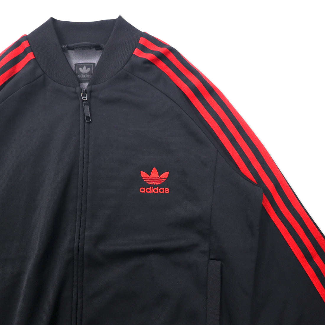adidas originals スーパースター トラックジャケット ジャージ S ブラック レッド ポリエステル 3ストライプ トレフォイルロゴ刺繍 ATP型 SUPER STAR TRACK TOP