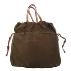PRADA Jacquard Drawstring Tote Bag Shoulder Bag Khaki Nylon Logo Print