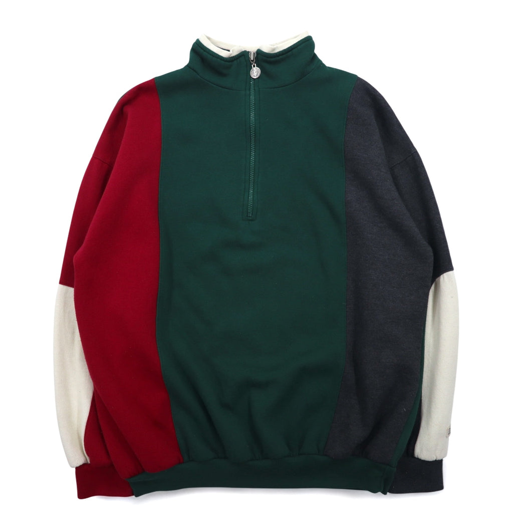 Christian Dior 90s Half Zip Sweatshirt L Green Color Block Crazy Pattern Polyester Cotton