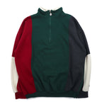 Christian Dior 90s Half Zip Sweatshirt L Green Color Block Crazy Pattern Polyester Cotton