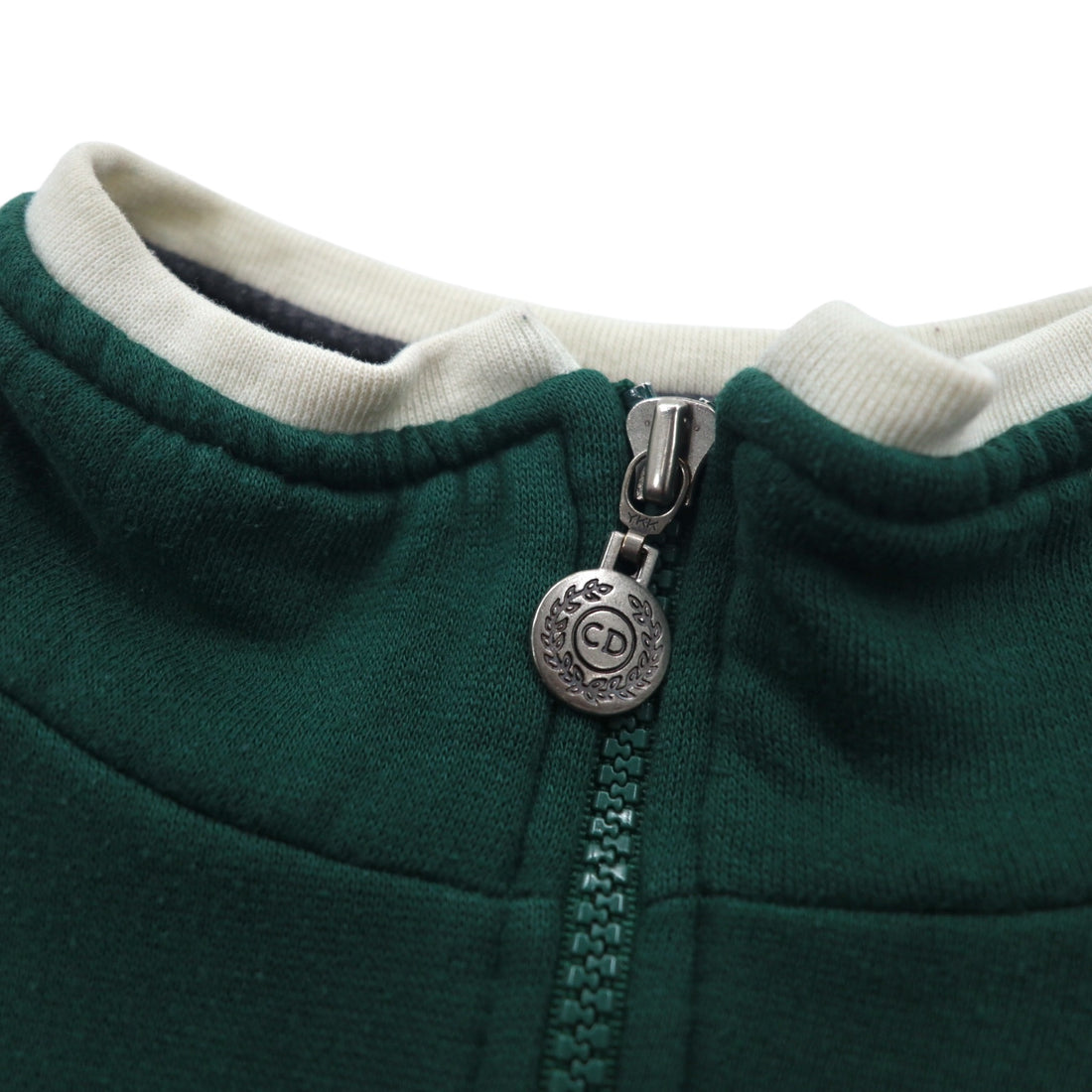 Christian Dior 90s Half Zip Sweatshirt L Green Color Block Crazy Pattern Polyester Cotton