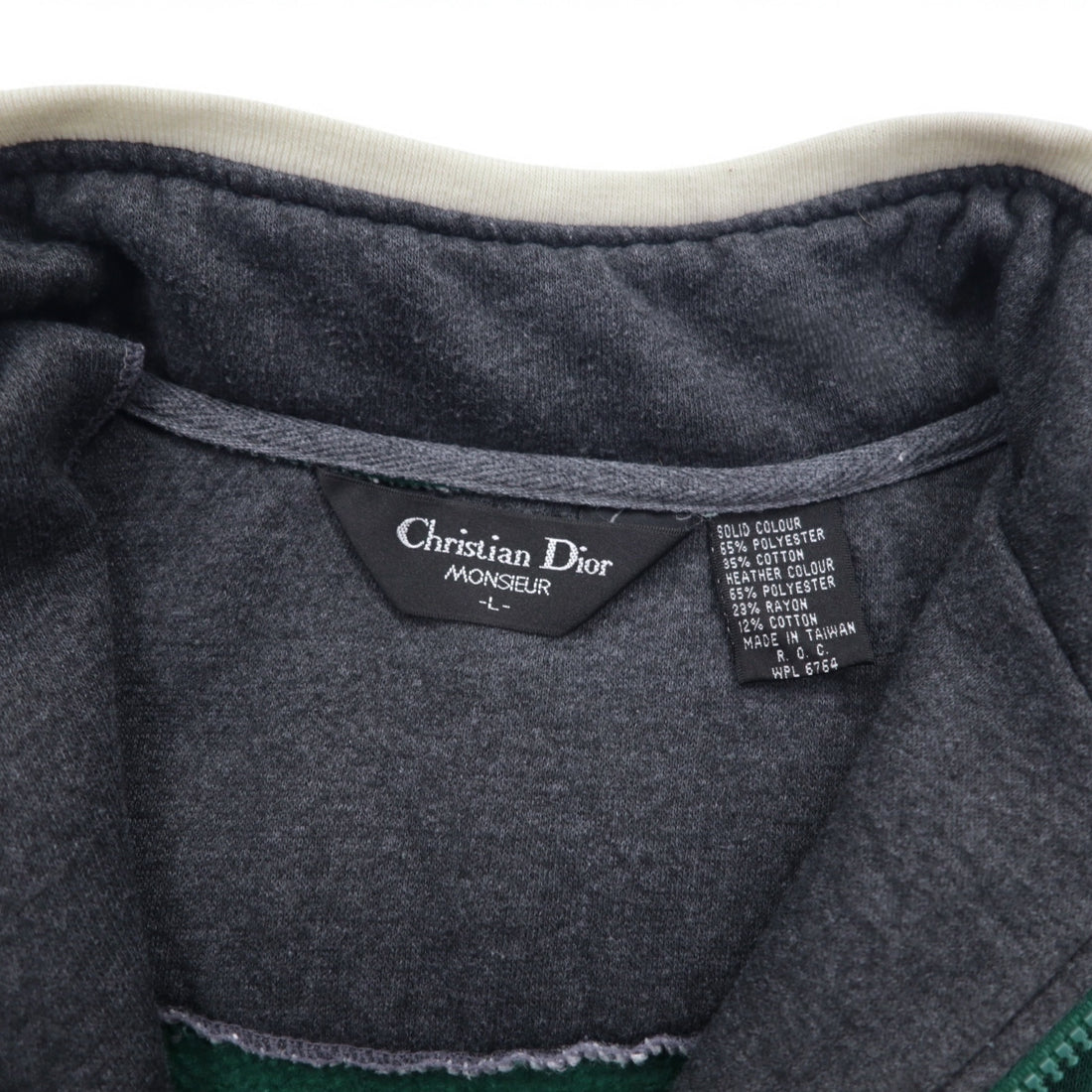 Christian Dior 90s Half Zip Sweatshirt L Green Color Block Crazy Pattern Polyester Cotton