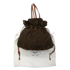 PRADA Jacquard Drawstring Tote Bag Shoulder Bag Khaki Nylon Logo Print