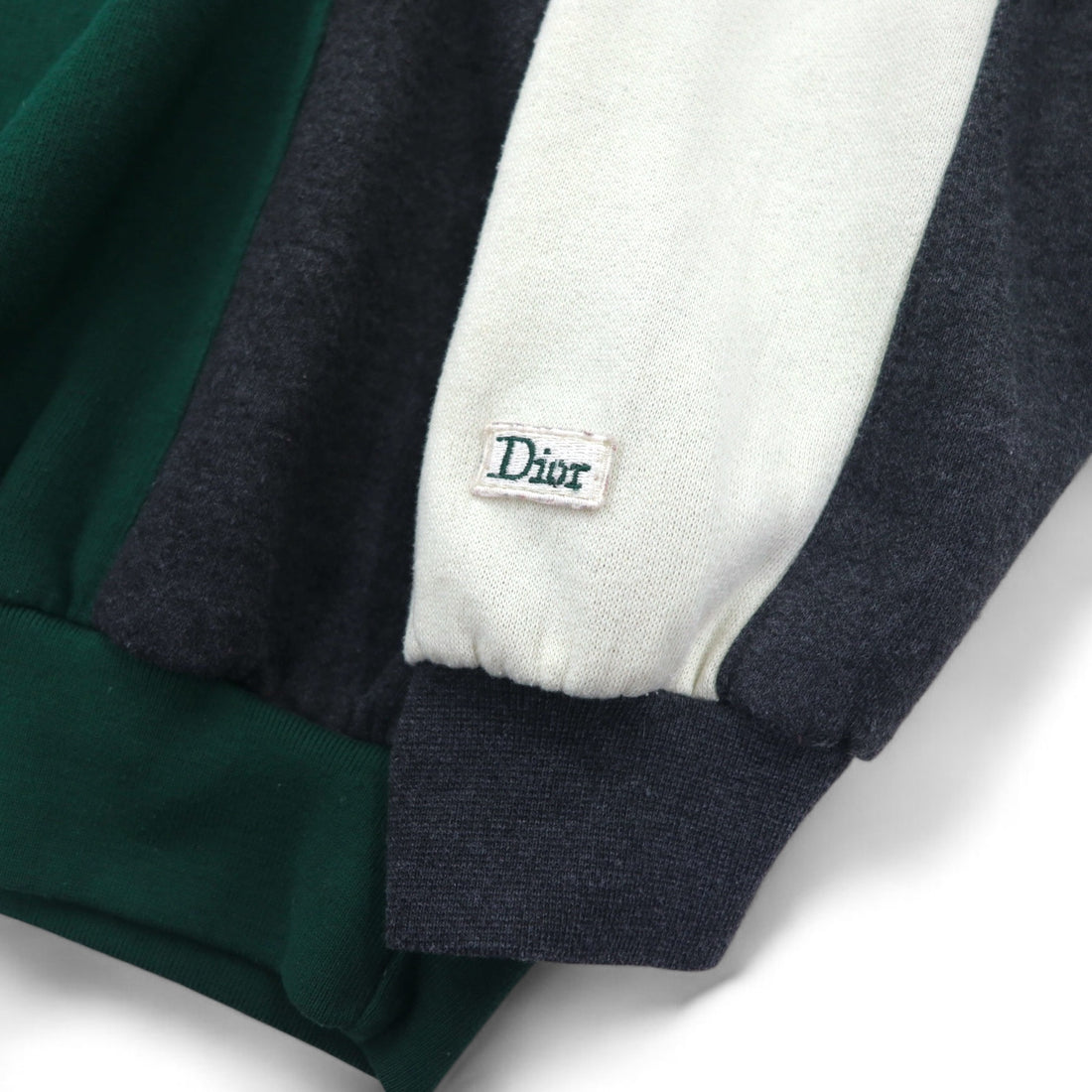 Christian Dior 90s Half Zip Sweatshirt L Green Color Block Crazy Pattern Polyester Cotton