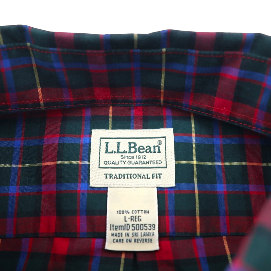 LLBean Button-Down Shirt, Large, Red, Cotton, Traditional Fit, Check, 500539
