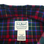 LLBean Button-Down Shirt, Large, Red, Cotton, Traditional Fit, Check, 500539