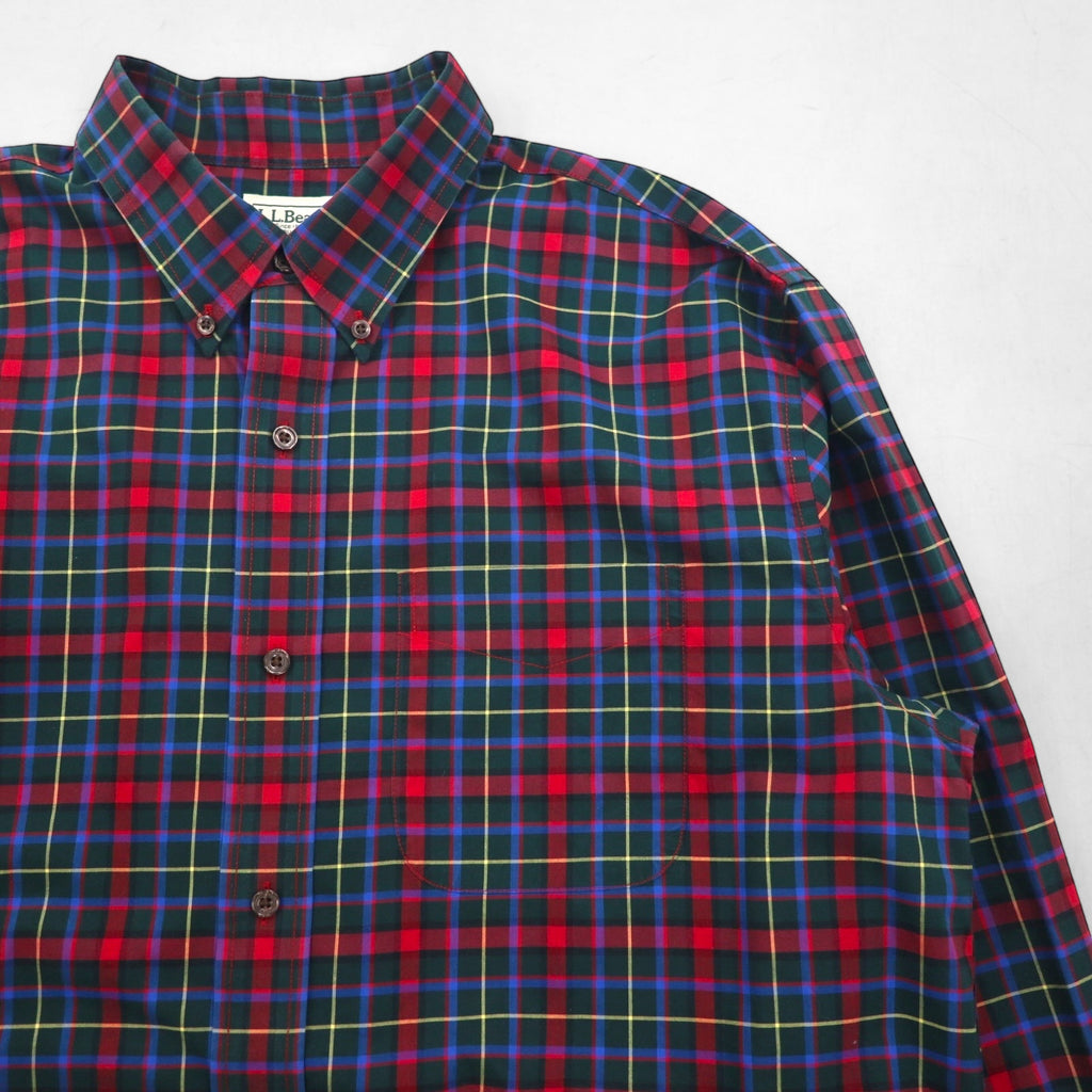LLBean Button-Down Shirt, Large, Red, Cotton, Traditional Fit, Check, 500539