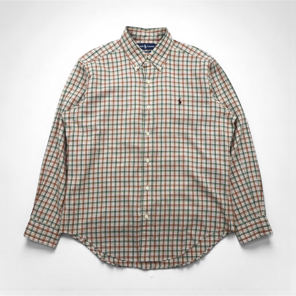 Ralph Lauren 90年代 ボタンダウン シャツ L ブラウン チェック スモールポニー刺繡