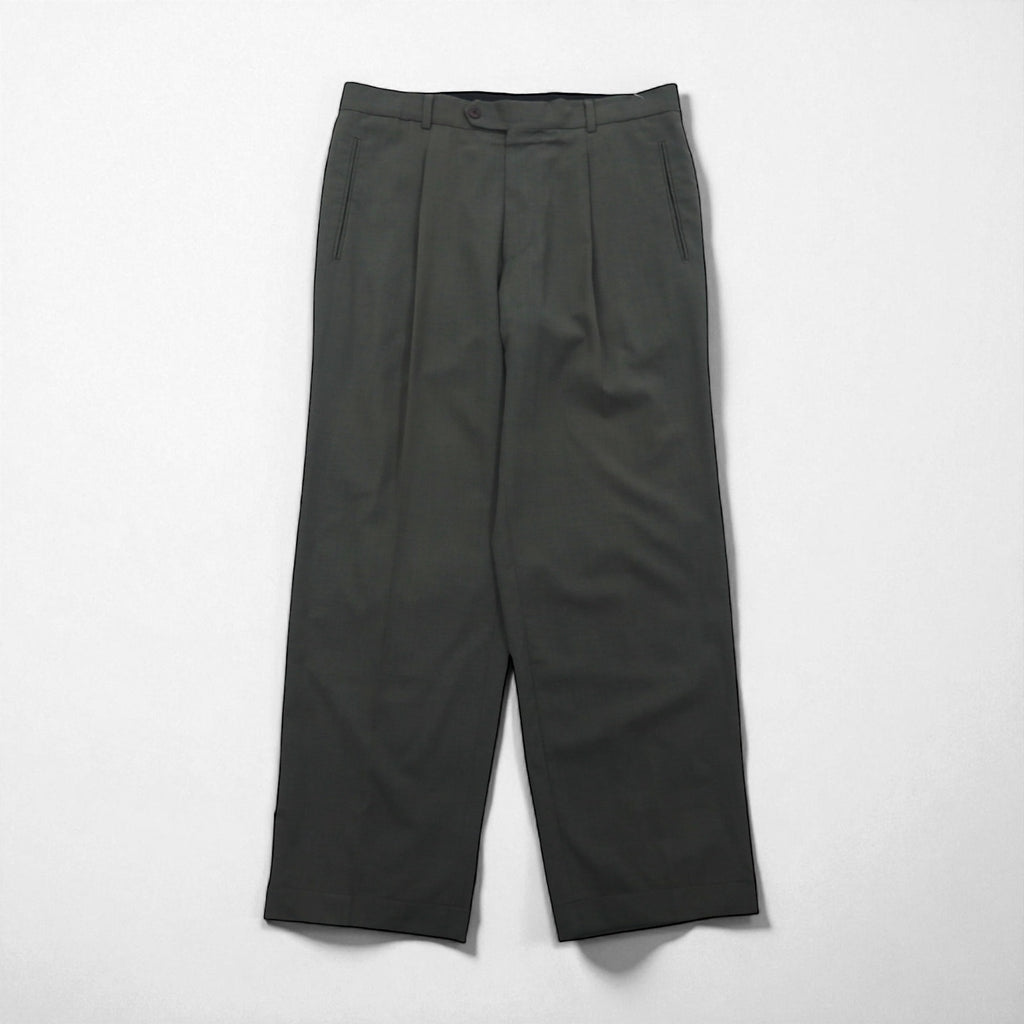 HUGO BOSS 90s Made in USA Wide-leg Pleated Tuck Slacks, Size L, Gray Wool